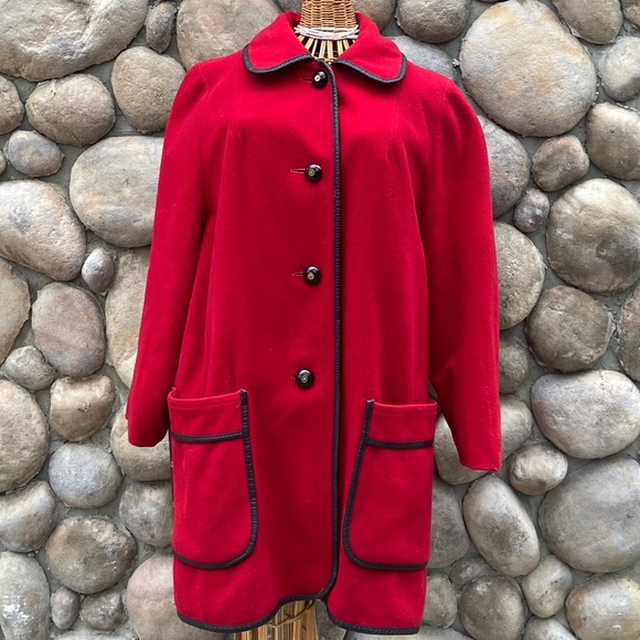 Vintage 1960's Penguin Fashions Red Wool Plaid Lined Red Trench Coat - Picture 1 of 9
